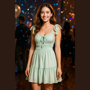 NWOT, TRIXXI Womens Green Tie Strap Lined Party Fit + Flare Mini Dress Medium